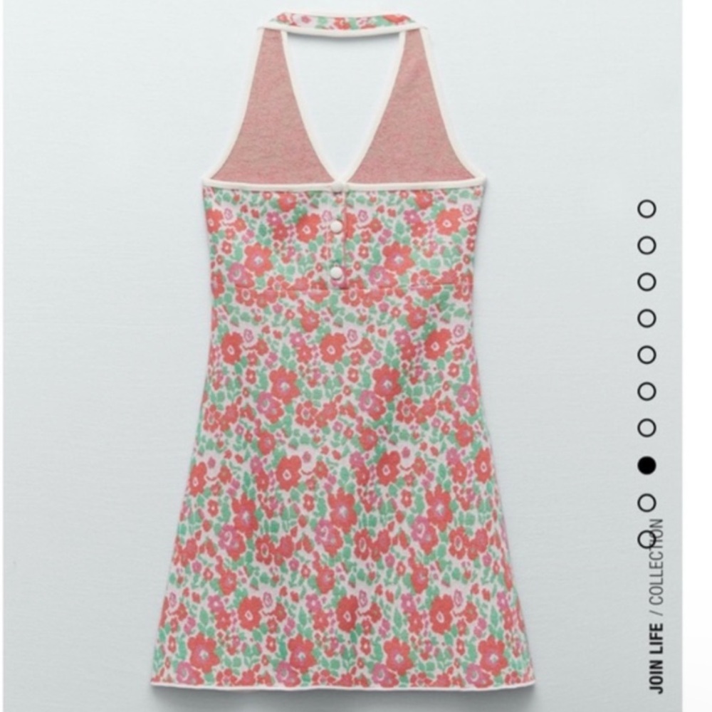 Zara Halter V-Neck Pink & Red Floral Retro 70’s Flower Power Groovy Mini Dress S - Picture 11 of 11